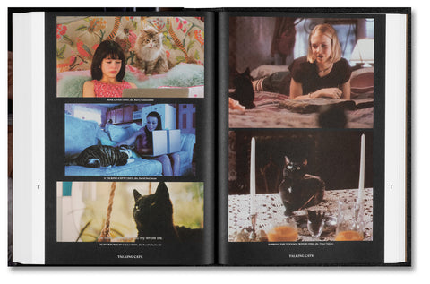 Illustration of various feline characters from "The Encyclopedia of Movie Cats" by A24, showcasing on-screen cats in diverse roles.