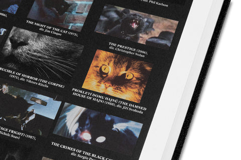 Detailed cover image of "The Encyclopedia of Movie Cats" by A24, showcasing a colorful illustration of feline characters on screen.
