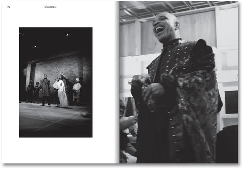 Open Sing Sing screenplay book by A24 featuring handwritten notes and sketches on film-inspired pages.